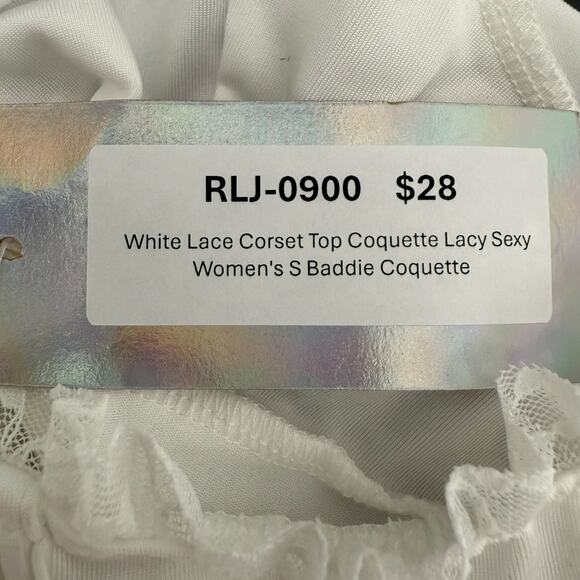 White Lace Corset Top Coquette Lacy Sexy Women's S Baddie Coquette - Picture 3 of 4